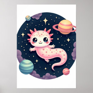 Galactic Mood Cosmic Axolotl Sticker Poster