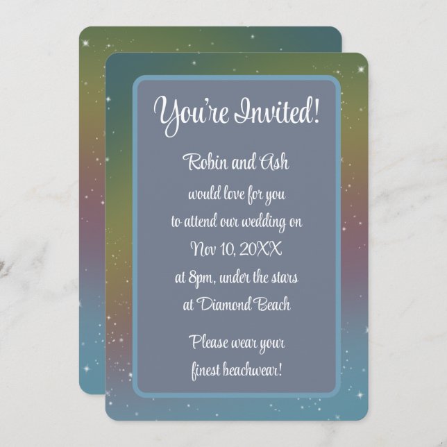 Galactic Muted Rainbow Wedding Invitation (Front/Back)