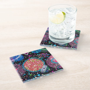 Galactic Neighbourhood: Abstract Art Postcard Glass Coaster