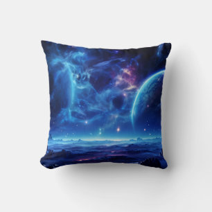 Galactic Oasis: Blue Nebula Stellar Landscape  Cushion