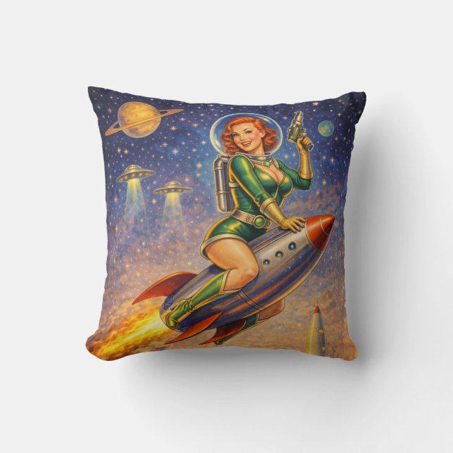 Galactic Pin-Ups Retro Sci-Fi Cushion (Front)