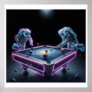 Galactic Pool Night – Astronauts Playing Cosmic Bi Poster