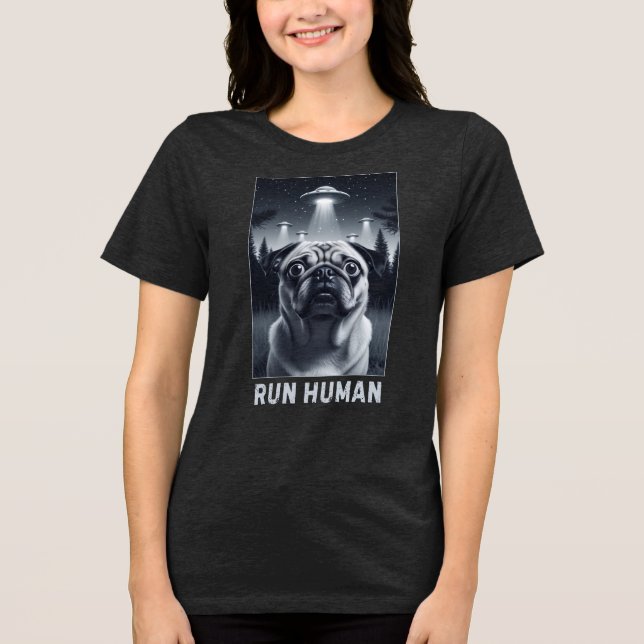 Galactic Pug UFO Selfie Outer Space Pet Gift Tri-Blend Shirt (Front)