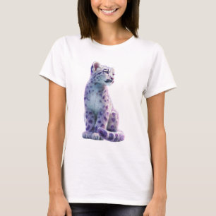 Galactic Purple Nebula Snow Leopard Women T-Shirt