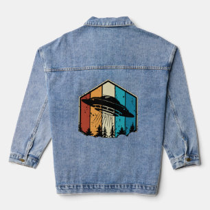 Galactic Reverie: UFO Soars Over Retro Forest Denim Jacket