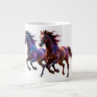 Galactic Running Neon Mystic Horses Pair Fantasy Large Coffee Mug