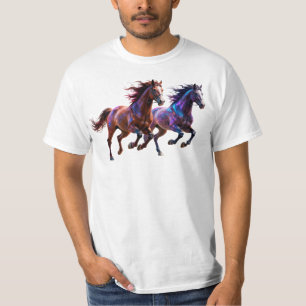 Galactic Running Neon Mystic Horses Pair Fantasy T-Shirt