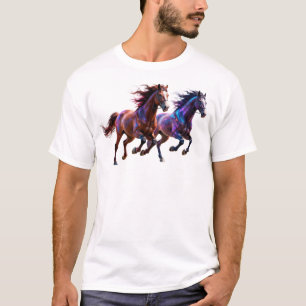 Galactic Running Neon Mystic Horses  Pair Fantasy  T-Shirt