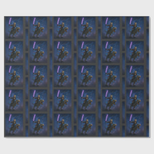 Galactic Samurai Cat on T Rex Wrapping Paper