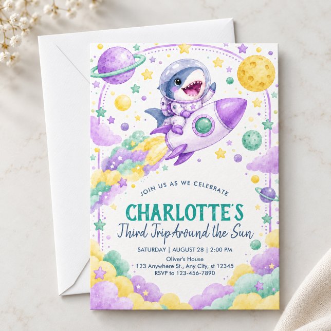 Galactic Shark Third Trip Around the Sun Invitation (Creator Uploaded)