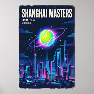 Galactic Smash Tennis Print, Neon Retro Sci-Fi Poster