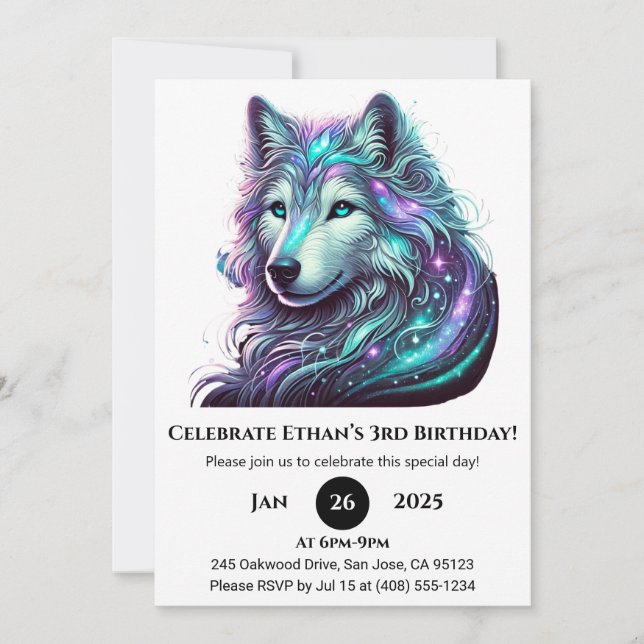 Galactic Spirit Wolf Birthday Invitation (Front)