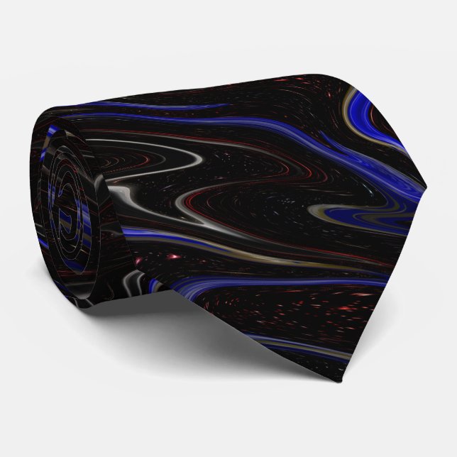 "Galactic Swirl: The Blue and Black Space Marble" Tie (Rolled)