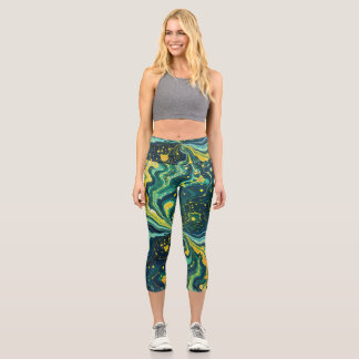 Galactic Swirls in Vivid Colors 1 Capri Leggings