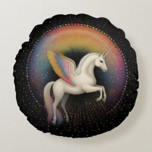 Galactic Unicorn Rainbow Coloured Stars Deep Space Round Cushion