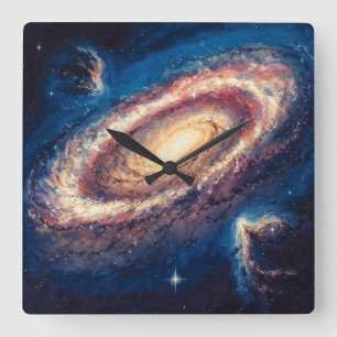Galactic Vortex - Cosmic Illustration Art Style Square Wall Clock