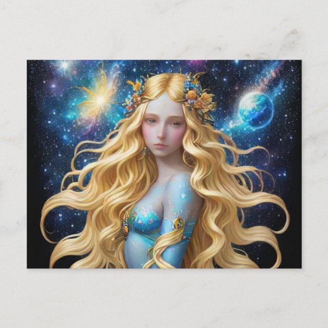 *~* Galactic Women Fantasy Cosmic Planets AP58 Holiday Postcard (Front)