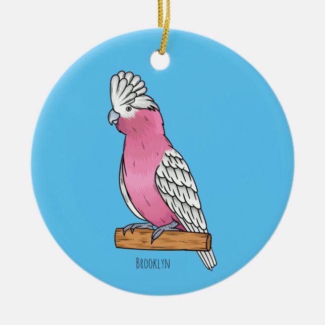 Galah bird cartoon illustration  ceramic tree decoration (Front)