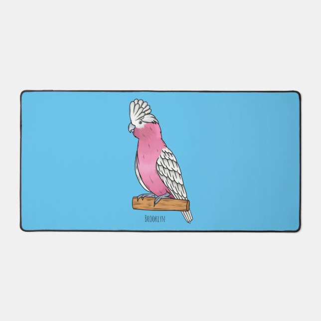 Galah bird cartoon illustration desk mat (Front)