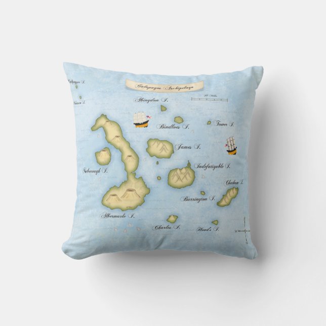 Galapagos Archipelago Map Tropical Islands Maritim Lumbar Cushion (Front)