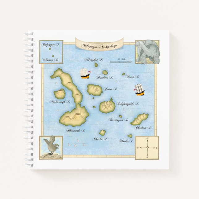 Galapagos Archipelago Nautical Map With Ships Notebook (Front)