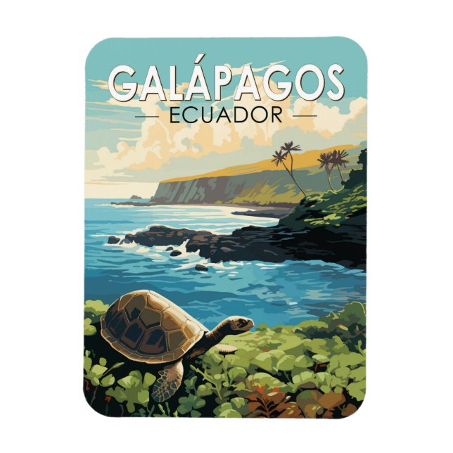 Galapagos Islands Giant Tortoise Travel Art Retro Magnet (Vertical)