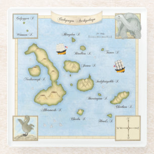 Galapagos Islands Map with Ornate Frame Glass Coaster