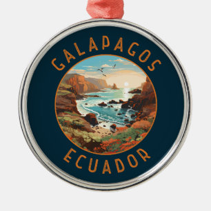 Galapagos Islands Retro Distressed Circle Metal Tree Decoration
