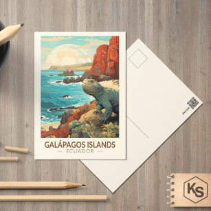 Galapagos Islands Travel Art Vintage Postcard
