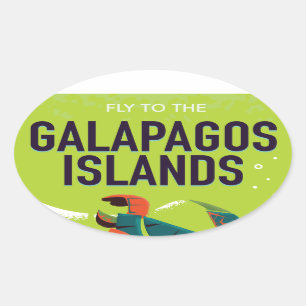 Galapagos Islands vintage travel poster art. Oval Sticker