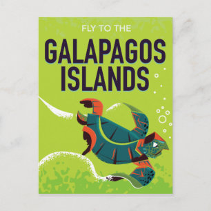 Galapagos Islands vintage travel poster art. Postcard