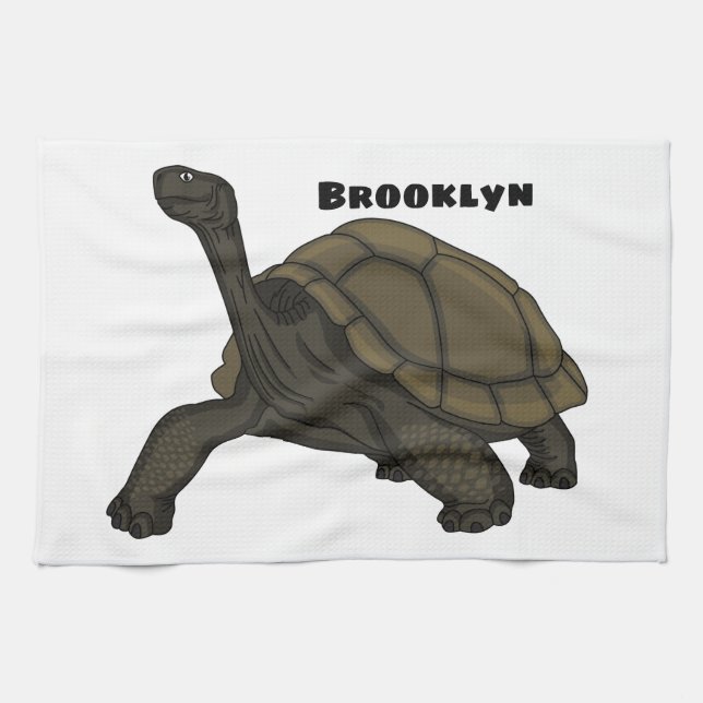 Galapagos land tortoise illustration tea towel (Horizontal)