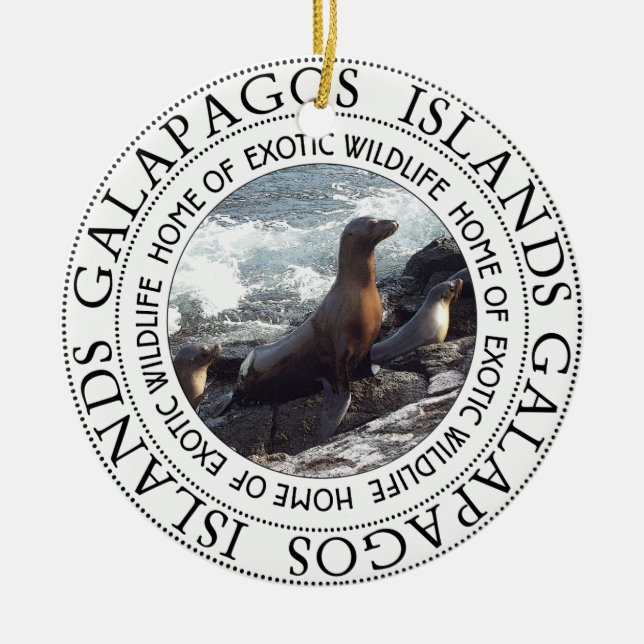 GALAPAGOS SEALS ROUND CERAMIC TREE DECORATION (Front)