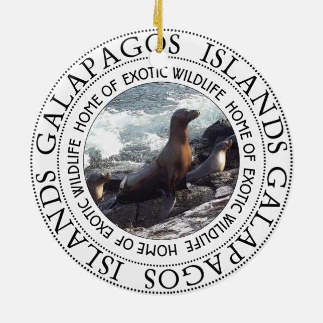 GALAPAGOS SEALS ROUND CERAMIC TREE DECORATION (Back)