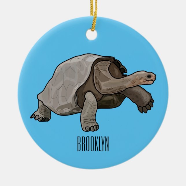 Galapagos tortoise cartoon illustration ceramic tree decoration (Front)
