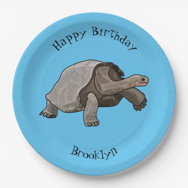 Galapagos tortoise cartoon illustration paper plate (Front)