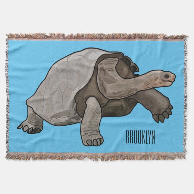 Galapagos tortoise cartoon illustration throw blanket (Front)