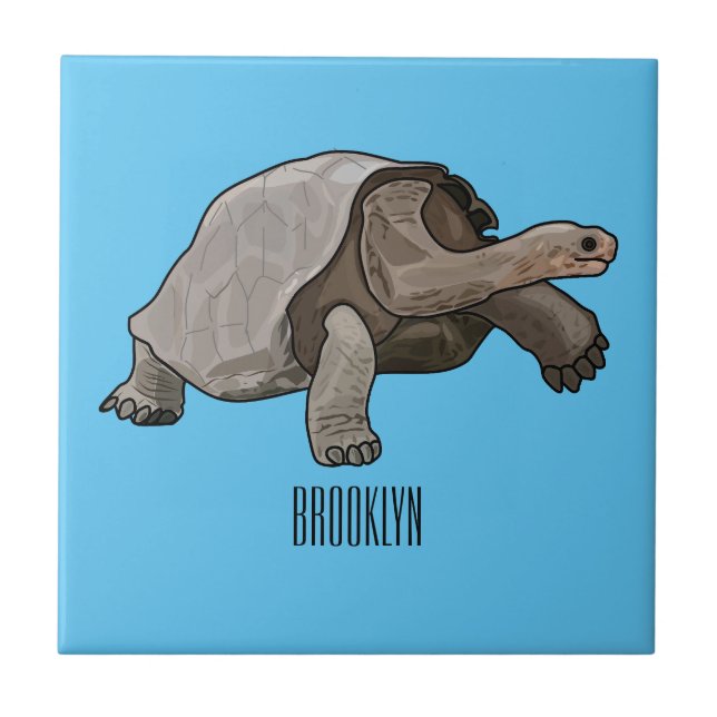 Galapagos tortoise cartoon illustration tile (Front)