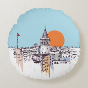Galata Tower and Galata district of Beyoglu Istanb Round Cushion
