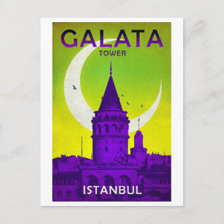 Galata tower, Istanbul, Turkey, vintage, travel Postcard
