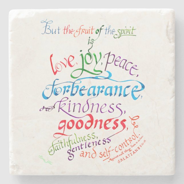 Galatians 5 22 23 Fruit of the Spirit Bible Verse Stone Coaster (Front)