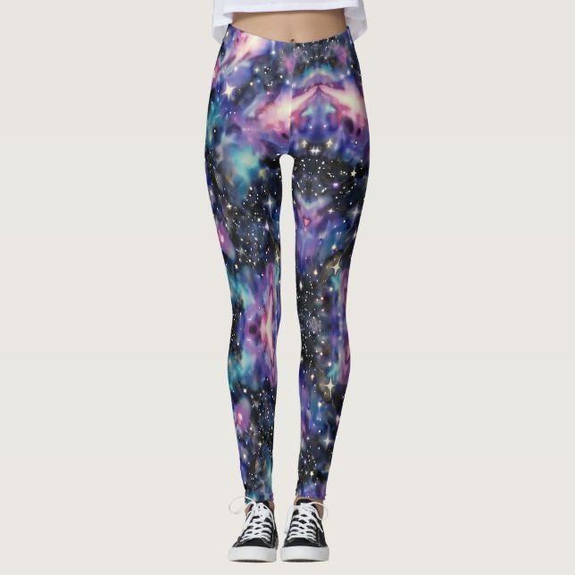 Galaxies Nebulae Scattered Stars Pattern Leggings (Front)