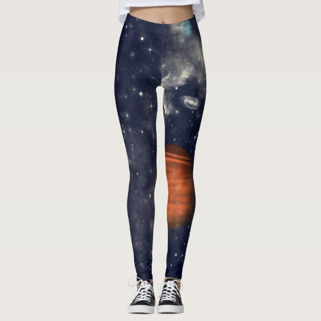 Galaxies with stars and planets in space leggings (Front)