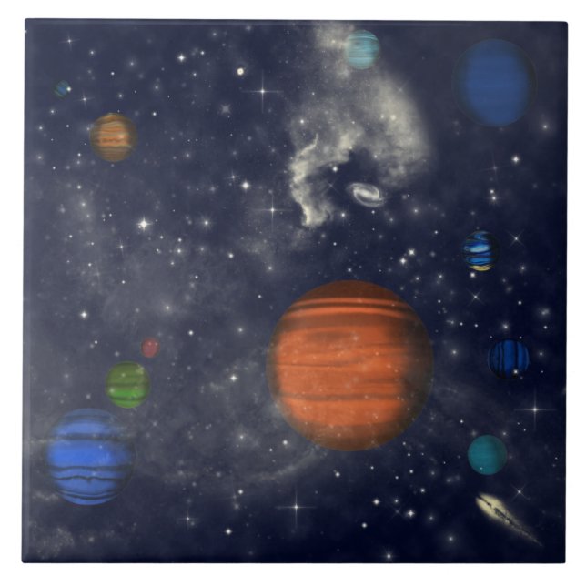 Galaxies with stars and planets in space tile (Front)