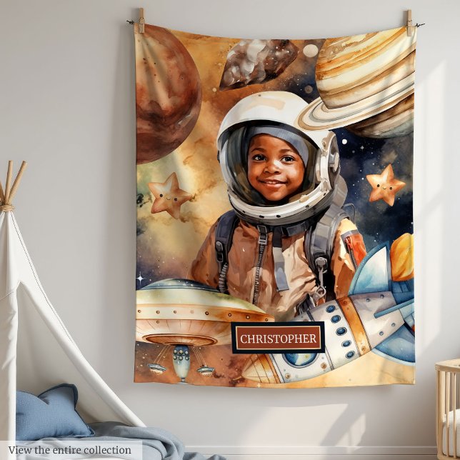 Galaxy Adventure Throw Space Gift for Black Boys Fleece Blanket (Galaxy Adventure Throw Space Gift for Black Boys)
