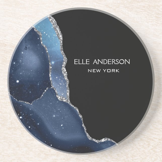 Galaxy Agate Modern Elegant Navy Blue Geode  Coaster (Front)