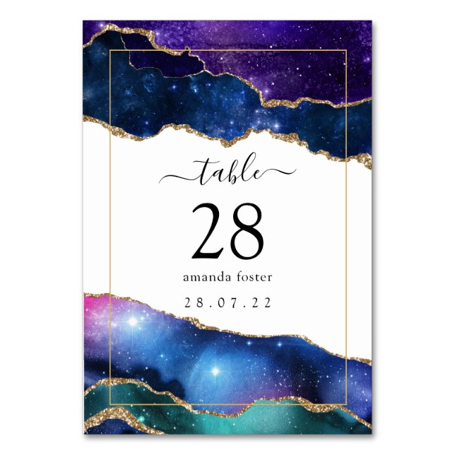 Galaxy Agate Quinceañera Table Number (Front)