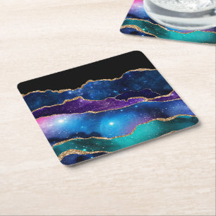 Galaxy Agate Series Design 13  Square Paper Coaster