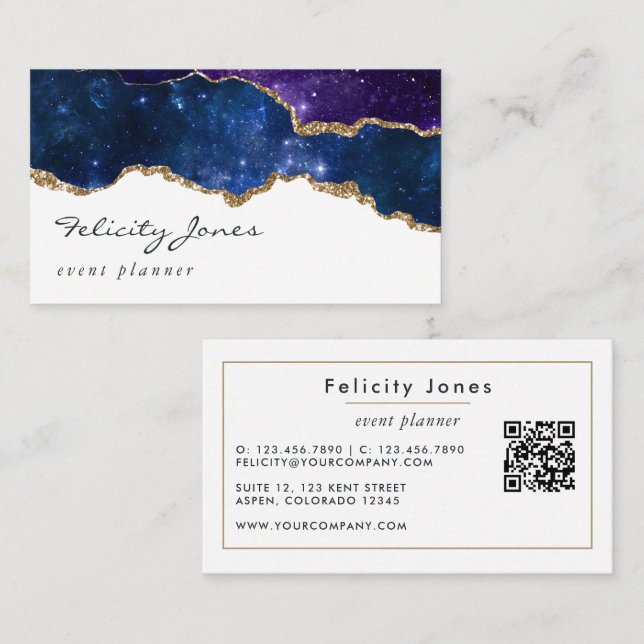 Galaxy Agate Stone QR Code Business Card (Front/Back)