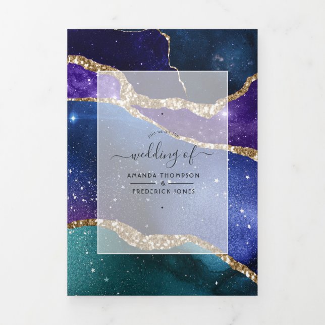 Galaxy Agate Wedding Photo Tri-Fold Invitation (Cover)